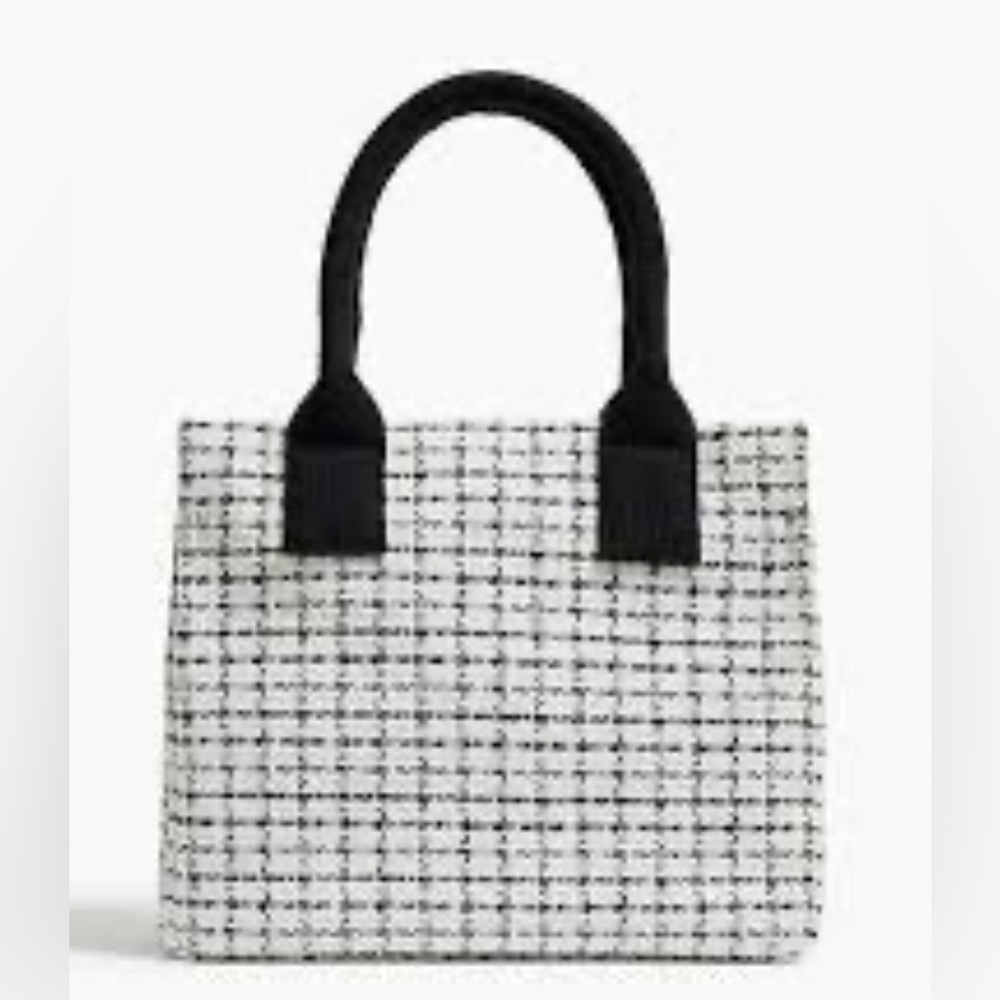 J. Crew black & white check tweed mini tote handbag. NWT.